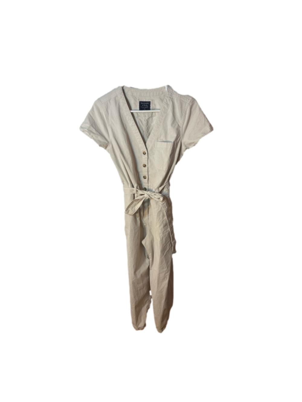 Abercrombie & Fitch cream coloured corduroy short sleeve jumpsuit with tie Sml